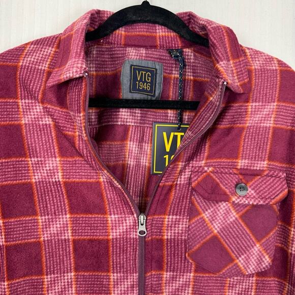 VTG 1948 Red & Pink Plaid Chore Fleece Jacket Full-Zip Women’s Size Medium - Picture 2 of 5